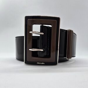 Prada Black Patent Leather With Tan Accent Buckle 32"